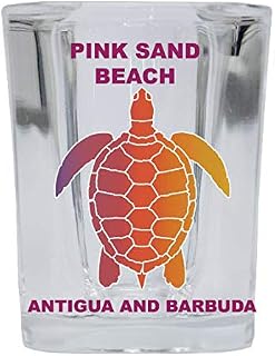 Pink Sand Beach Antigua and Barbuda Souvenir Rainbow Turtle Design Square Shot Glass