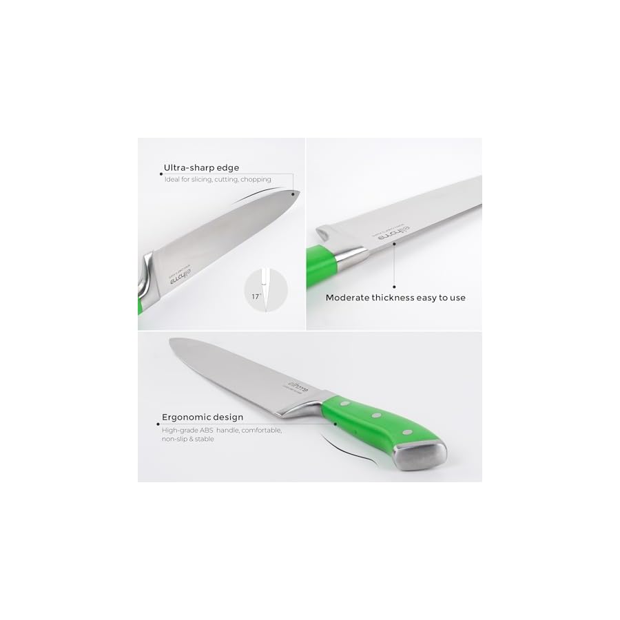 Elihome 5 Piece Professional Kitchen Knife Set, Premium Stainless Steel Ultra Sharp Knives Set for Kitchen, Ergonomic Colorful Handle, Home Cooking, Perfect Cutlery Set Gift, without Block