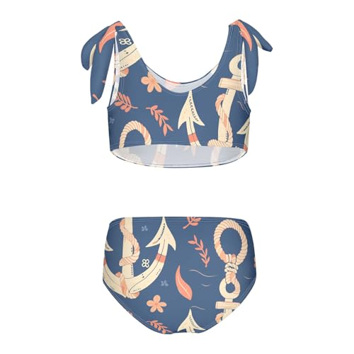 Navy Blue Striped Rope and Ocean Girls 2 Piece Kids Bikini Set Quick-Dry Bathing Suit Swimming Suits Adjustable Strap2