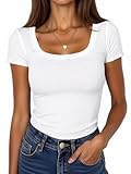 BIDITANLE Women's Ribbed Knit Short Sleeve T-Shirts Slim Fitted Scoop Neck Casual Summer Basic Top