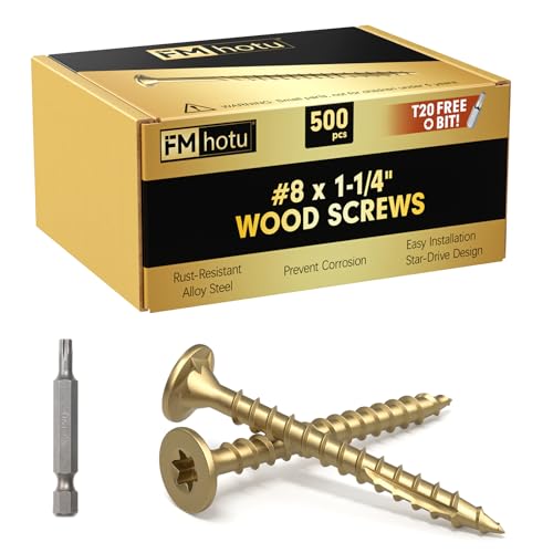 Image of #8 x 1-1 /4 inch Deck Screws, 500Pcs Star Drive Wood Screws, Rust Resistant Timber Screws for Timber /Log /Landscaping Wood, T20 Star Bit Included, Gold