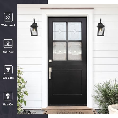 Image of zeyu 16 Inch Black Outdoor Light Fixture, 1-Light Exterior Wall Lighting Fixture for Porch Backyard, Die-Cast Aluminum with Seeded Glass, Black Finish, ZW105B BK