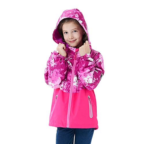 image for MGEOY Girls Rain Jacket Lightweight Waterproof Hooded Fleece Lined Rai