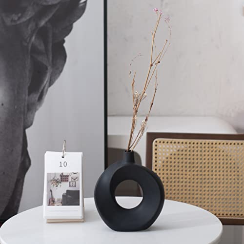 Black Vase For Home Decor, 8.26Inch Ceramic Vases For Modern Farmhouse Decor Kitchen Decor Living Room Decor Coffee Table Decor Shelf Decor Rustic House Decor Bookshelf Decor Pampas Grass Flower Decor #TOP7