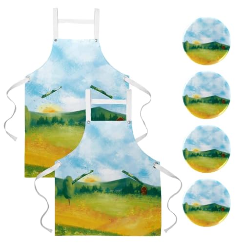 Tablier de cuisine pour restaurant et nettoyage lot de 2 pièces aquarelle