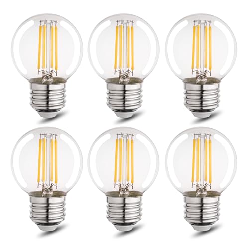 runquiz G16.5 Led Bulb, Small Round Edison Light Bulbs, E26 Dimmable Globe Clear Vanity Light Bulbs, 6w 4000k Vintage LED Filament Edison Bulb