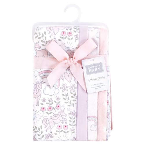 Image of Hudson Baby Unisex Baby Cotton Flannel Burp Cloths, Dreamy Unicorn, One Size