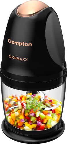 Crompton ChopMaxx Electric Vegetable Chopper | 300 Watts Motors | Twin S-Shaped Ninja blades | 800 ml see through bowl, Black & Golden