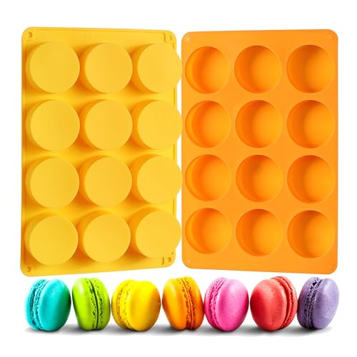 2 piezas Molde de silicona para galletas con chispas de chocolate，molde de silicona redondo，moldes para jabones，Adecuado para jaleas, muffins y moldes para tartas de queso（naranja + amarillo）