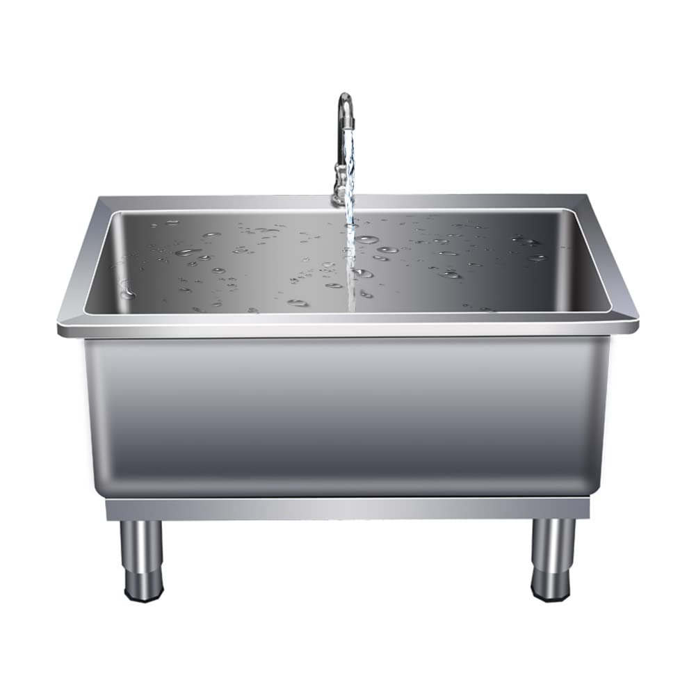 AYCDL Stainless Steel Mop Pool - Freestanding Sink Cleaning Station - Home Backyard Cleaning Sink - Restaurant, Kitchen, Laundry, Garage,Silver-80x50x50cm,Silver-60x50x50cm