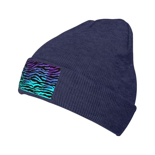 Gorro de punto grueso, diseño de rayas de cebra, color morado, azul y verde, azul marino, Talla única