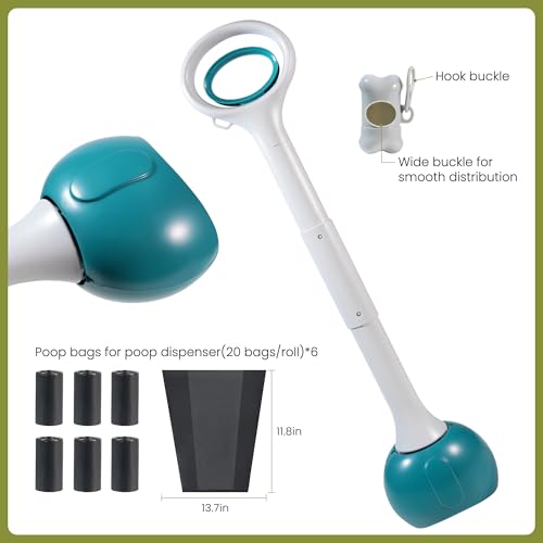 Image of Dog Pooper Scooper Portable with Bag Attachment, One Handed Foldable Design, Includes 120 Waste Bags and Dispenser, 28 Inch Handle for Grass Yard Gravel Cleanup (Green)