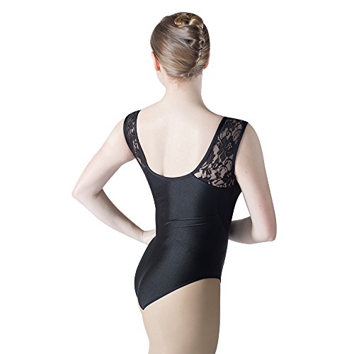 Hdw Dance Black Women Ballet Dance Leotard Lace Tank Pinch Front Nylon Lycra Bodysuit (M, Black) #TOP3