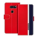 UOGNADGD Lederhülle Kompatibel mit LG V30S+ ThinQ Klappbares Portemonnaie-Hülle mit Magnetverschluss Ständer & Kartenfächern stoßfestem Schutz (Rot)