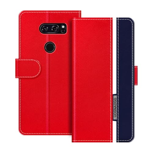UOGNADGD Lederhülle Kompatibel mit LG V30S+ ThinQ Klappbares Portemonnaie-Hülle mit Magnetverschluss Ständer & Kartenfächern stoßfestem Schutz (Rot)