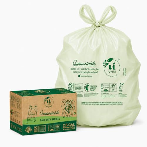 10 Best Compostable Kitchen Bags That Make Clean-Up Easy 2 UNNI Compostable T-Shirt Kitchen Caddy Bags (50 Count)