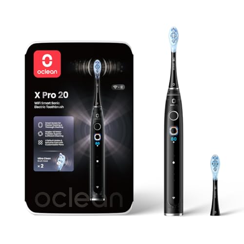 Oclean Cepillo de dientes eléctrico X Pro 20, 4 modos de cepillado, cepillo de dientes sónico con temporizador, pantalla táctil con seguimiento de 12 rangos, 84.000 movimientos/minuto, 40 días de