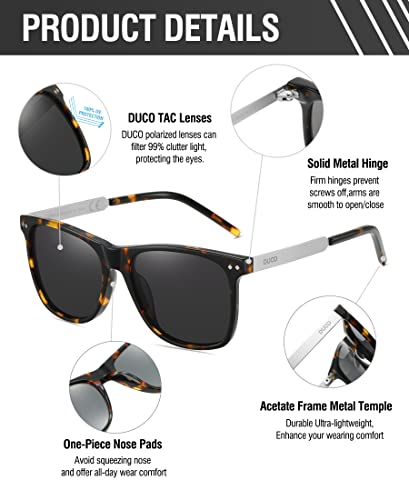 Image of DUCO Retro Square Polarized Sunglasses for Men Women Sun Glasses Acetate Frame 100% UV Protection 2143