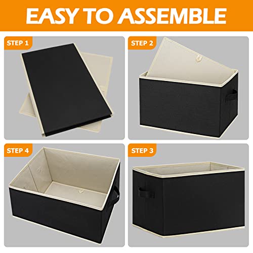 Asxsonn Fabric Storage Bins Large Storage Baskets For Organizing Set Of 3, Large Closet Storage Bins With Reinforced Handles, Foldable Storage Baskets For Shelves, Black, 15" X 11" X 9.6" #TOP4