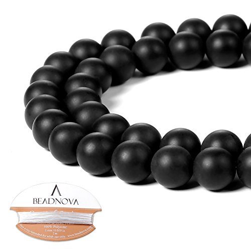Image of BEADNOVA Black Matte Onyx Beads Natural Crystal Beads Stone Gemstone Round Loose Energy Healing with Crystal Stretch Cord for Jewelry Making (8mm, 45-48pcs)