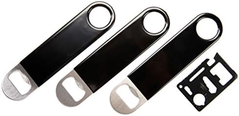 Firgus Bartender Bottle Opener 3 pack Flat Solid Stainless Steel Black For Speed Opening Beer or Soda Bottles Comes With Card Tool