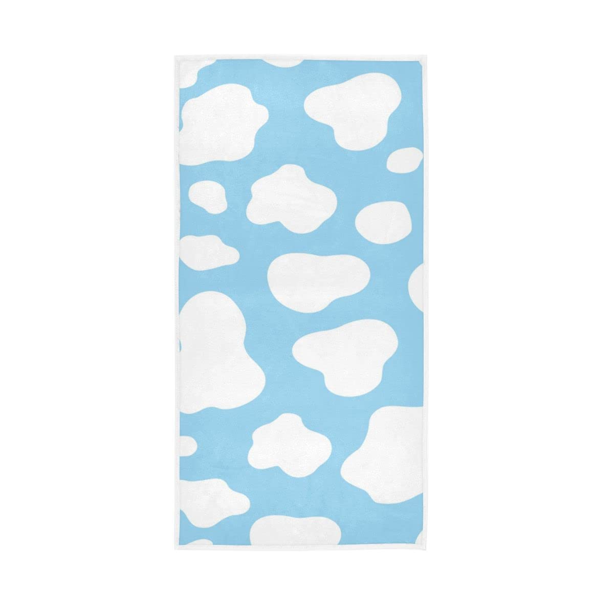 LSRCPD White Blue Cow Texture Soft Large Hand Towels Bath Towel for Bathroom Hotel Gym Spa 30"x15"