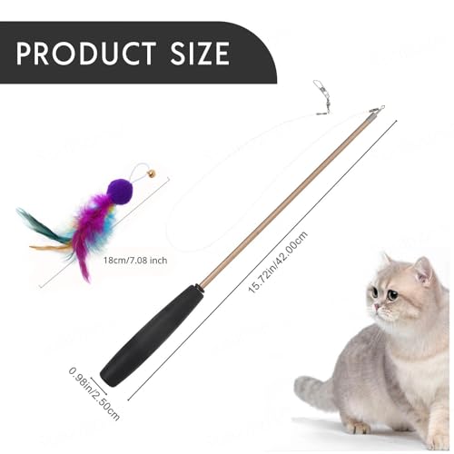 Image of Sunkizzrs Cat Toys - Interactive Toy Set with Retractable Teaser Wands and Feather Toys - Activity Toys to Exercise Cats and Kittens (1 Retractable Stick + 2 Feather Balls)