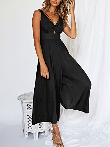 Anrabess Women's Summer Wide Leg Jumpsuits V Neck Smocked Cutout High Waist Thick Adjustable Straps Rompers A898-Heise-Xl #TOP2