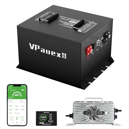 VPauexii 48V Mini Lithium Golf Cart Battery,48V 105Ah Golf Cart Batteries with 22A Lithium Charger,Built-in 200A BMS,Metal Casing,Supports Mobile APP,Touch Monitor