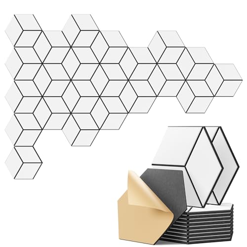 Image of 22-Pack Self-Adhesive Acoustic Panels, 12 inch x 10 inch x 0.4 inch - High-Density, Flame-Resistant Soundproof Foam. Absorbs Noise and Eliminates Echoes, Hexagonal 3D Design (White Face)