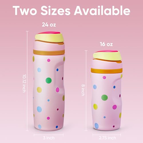 Image of Fijinhom 16 oz Insulated Water Bottle,Stainless Steel Sports Water Bottle with Straw, Double Wall Vacuum Leak Proof, Cold for 24 Hours, BPA Free for Travel, Sport, Outdoor, Polka dot