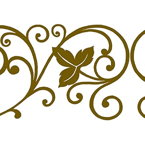 Dundee Deco MGAZB6003A Peel and Stick Damask Golden Vines, Scrolls Self Adhesive Mirror Window Sticker Wallpaper Border, Roll 33 ft X 4 in (10m X 10cm) Cover