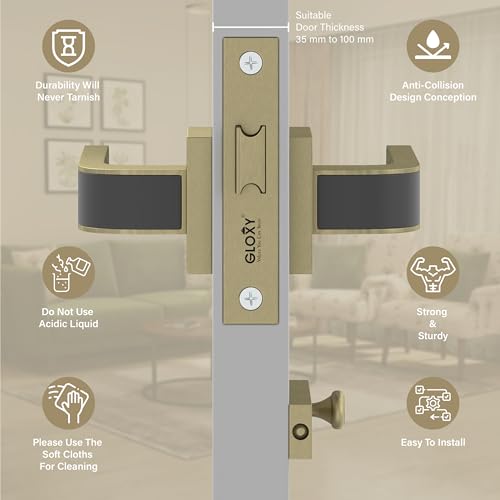 Image of GLOXY Heavy Duty Mortise Baby Latch Door Lock Handle Set for Bathroom Weatherproof Door Lock Latch for Bathroom with Brass Keyless Lock | Antique & Black Finish (2 Years Warranty, Pack of 1)
