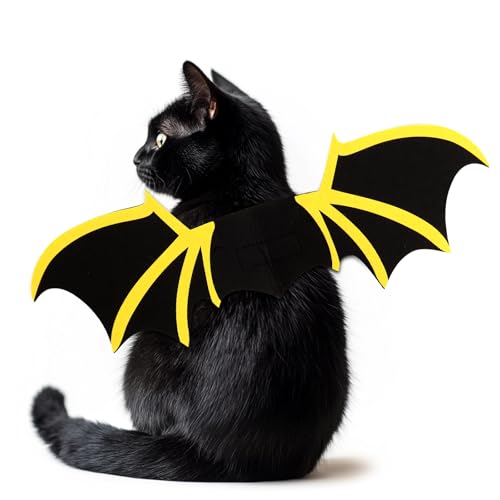 Cat Bat Wings, Pet Cat Bat Costume, Puppy Cat Wings for Halloween Party Decoration, Cute Cat Halloween Costumes, Kitten Bat Wings, Puppy Cat Dress Up Accessories,Yellow