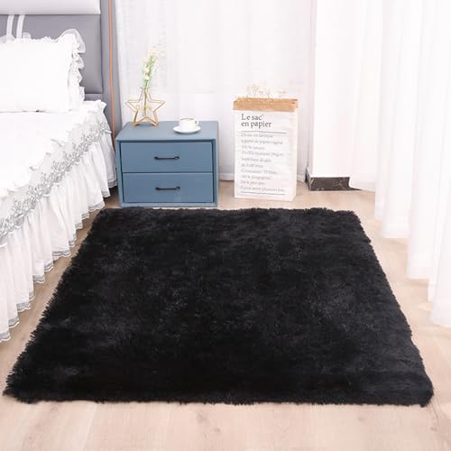 Vloerkleden Voor Slaapkamer 265 x 375 cm Eenkleurig Modern Design Wasbaar, Antislip, Zacht Antislip Wasbaar Tapijt Hoogpolig Vloerkleed Voor Woonkamer, Slaapkamer, Zwart