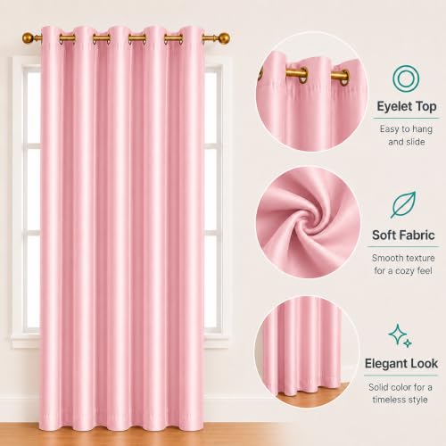 Image of Polyester Eyelet Door Curtain, Solid Plain Light Filtering Curtain for Bedroom, Living Room & Home Office, 7 Feet (84 x 48 Inch), Pink, Pack of 1