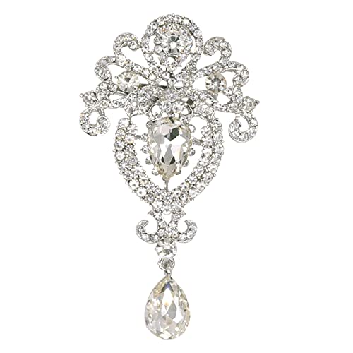 Image of Crystal Pearl Flower Brooches Pins Fashion Beautiful Created Rhinestone Floral Brooch Good Idea for Party Dance Wedding Banquet for Elegant Women Girl