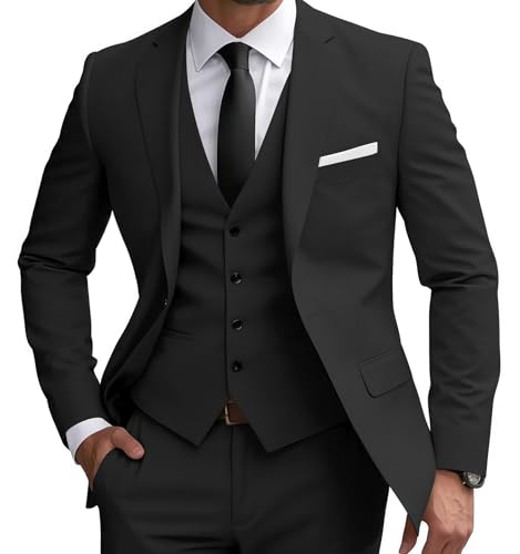 Mens Suit 3 Piece Slim Fit Suits for Men One Button Single Breasted Blazer Jacket Vest Pants Set for Wedding