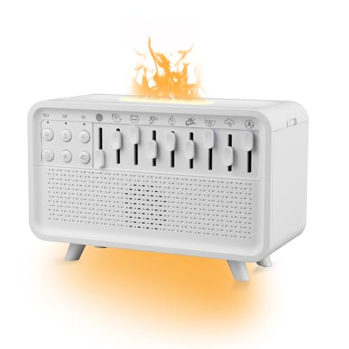 White Noise Sleep Sound Machine with 8 Nature Sounds, 3-Color Night Light, BT Speaker, 150ML Flame Aromatherapy Diffuser, 30/60/120 Min Sleep Timer, for Adults, Kids & Babies