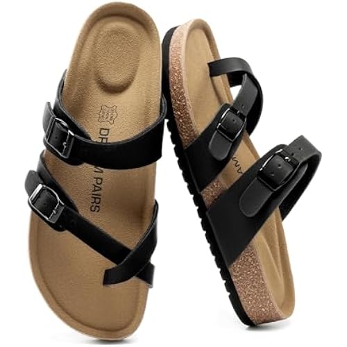 DREAM PAIRS Women's Leather Cork Footbed Summer Sandals