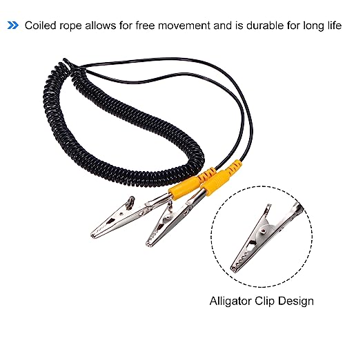 Image of MECCANIXITY ESD Grounding Cable Cord with Alligator Clip, 3.0m /118 inch Yellow Anti-Static Ground Wire Elastic Cable Clip, for Eliminating Conductor Electrostatic