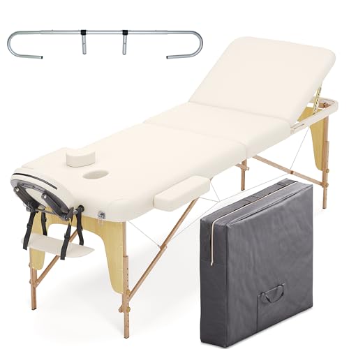Beltom® LETTINO MASSAGGIO PORTATILE PIEGHEVOLE 3 ZONE IN LEGNO XL 195X70 CM. PORTAROTOLO+BORSA+PANNELLO REIKI. ANGOLI ARROTONDATI RINFORZATI-ESTETICA FISIOTERAPIA FISIOTERAPISTA TATTOO TATUAGGI-Panna