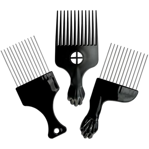 Set de 3 Peines Afro de Metal Negro para Peluquería miniatura 1