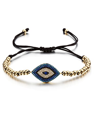 CIUNOFOR 14K Gold Filled Evil Eye Chain Bracelet, Adjustable White Bracelet for Women