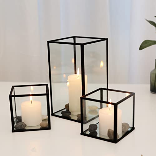 Yshengood Glass Hurricane Candle Holder Set Of 3 Pcs, Black Frame And Glass Hurricane Candleholders #TOP1