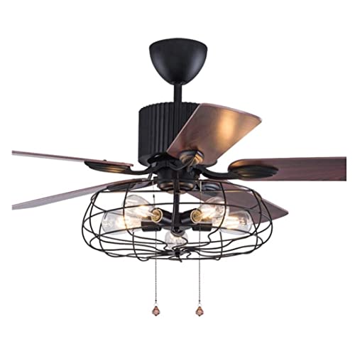 Ventilateur de plafond en bois pour salon rétro avec éclairage et télécommande - 2