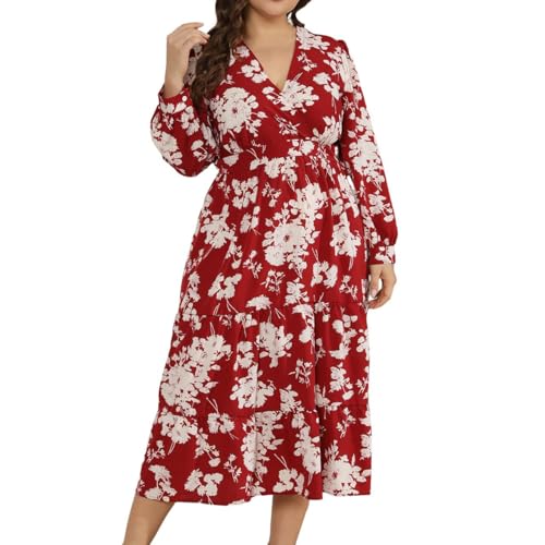 Vestidos de verano para mujer, manga larga, cuello en V, hasta la rodilla, ajuste holgado, de gran tamaño, a la moda, Y2K, S-158 rojo, 3XL
