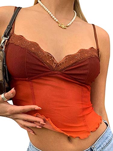 Women Lace Crop Top Sexy Strap Tank Top Backless Slim E-Girl Camis Sleeveless Summer See Through Camisole Top Shirt