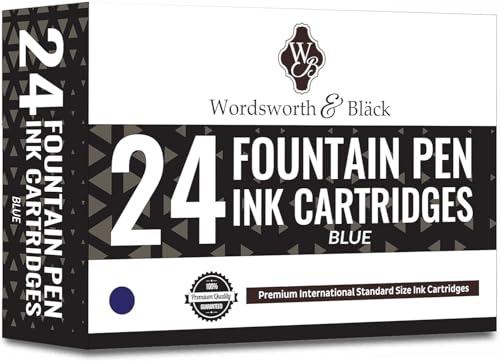 Wordsworth & Black 24 Pack Fountain Pen Ink Refills - SET OF 24 BLUE Ink Cartridges - International Standard Size - Length Appr 