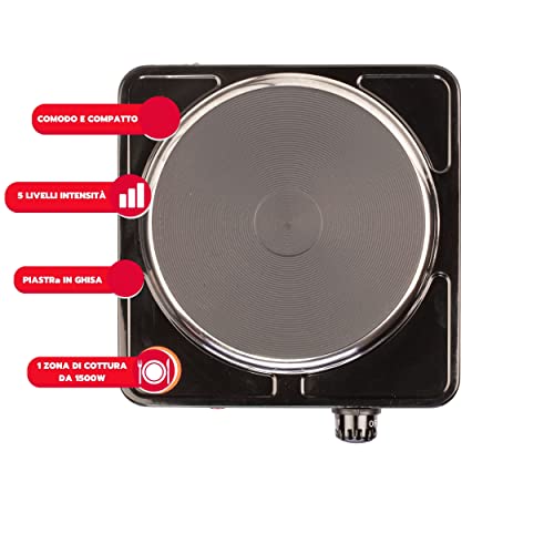 ARDES | Elektroherd 1 Kochfeld aus Gusseisen mit 1500W aus lackiertem Stahl Durchmesser Platte 18,5 cm und Thermostat Modell TIKAPPA AR1F19 Schwarz